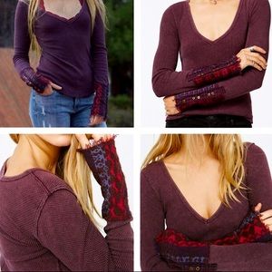 Free People Art School Embroidered Thermal Top XS